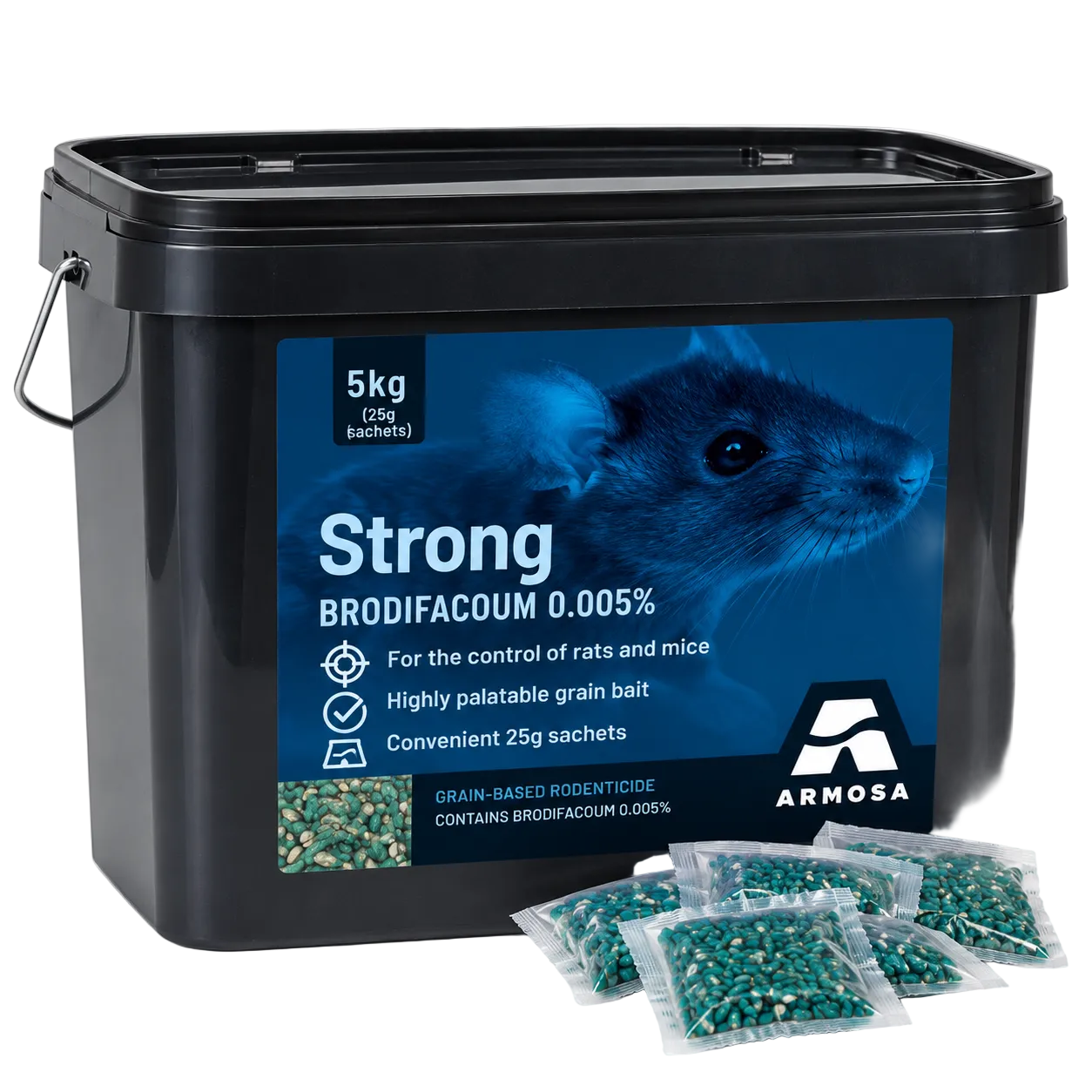 Strong Brodifacoum 0.005% Rat Bait Grain – 5kg (25g Sachets)