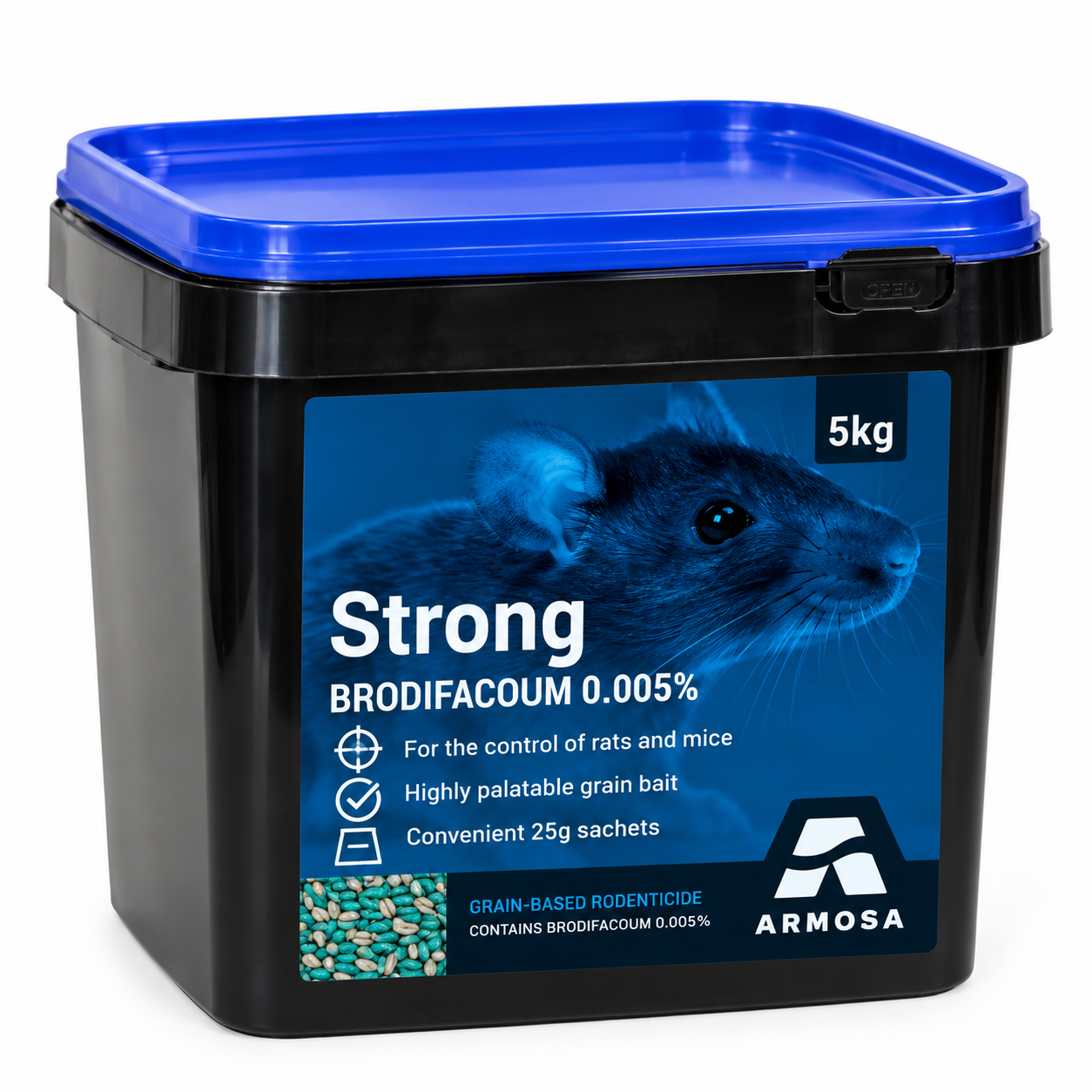 Strong Rat Bait Grain 5kg Bucket – Brodifacoum 0.005% Rat & Mouse Control