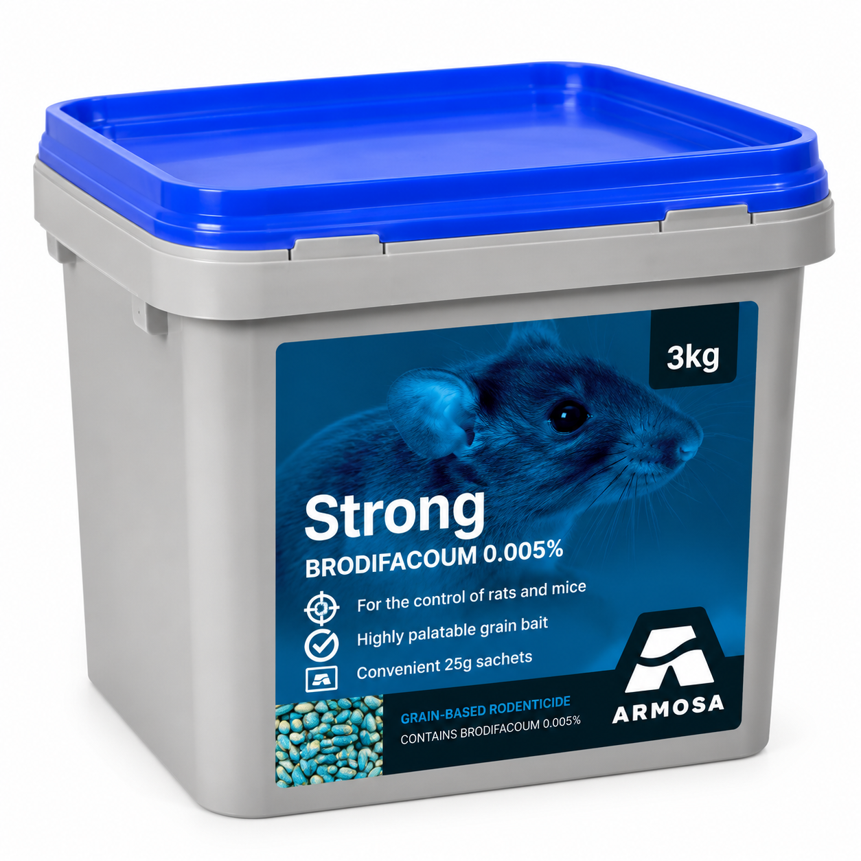 Strong Rat Bait Grain 3kg Bucket – Brodifacoum 0.005% Rat & Mouse Control